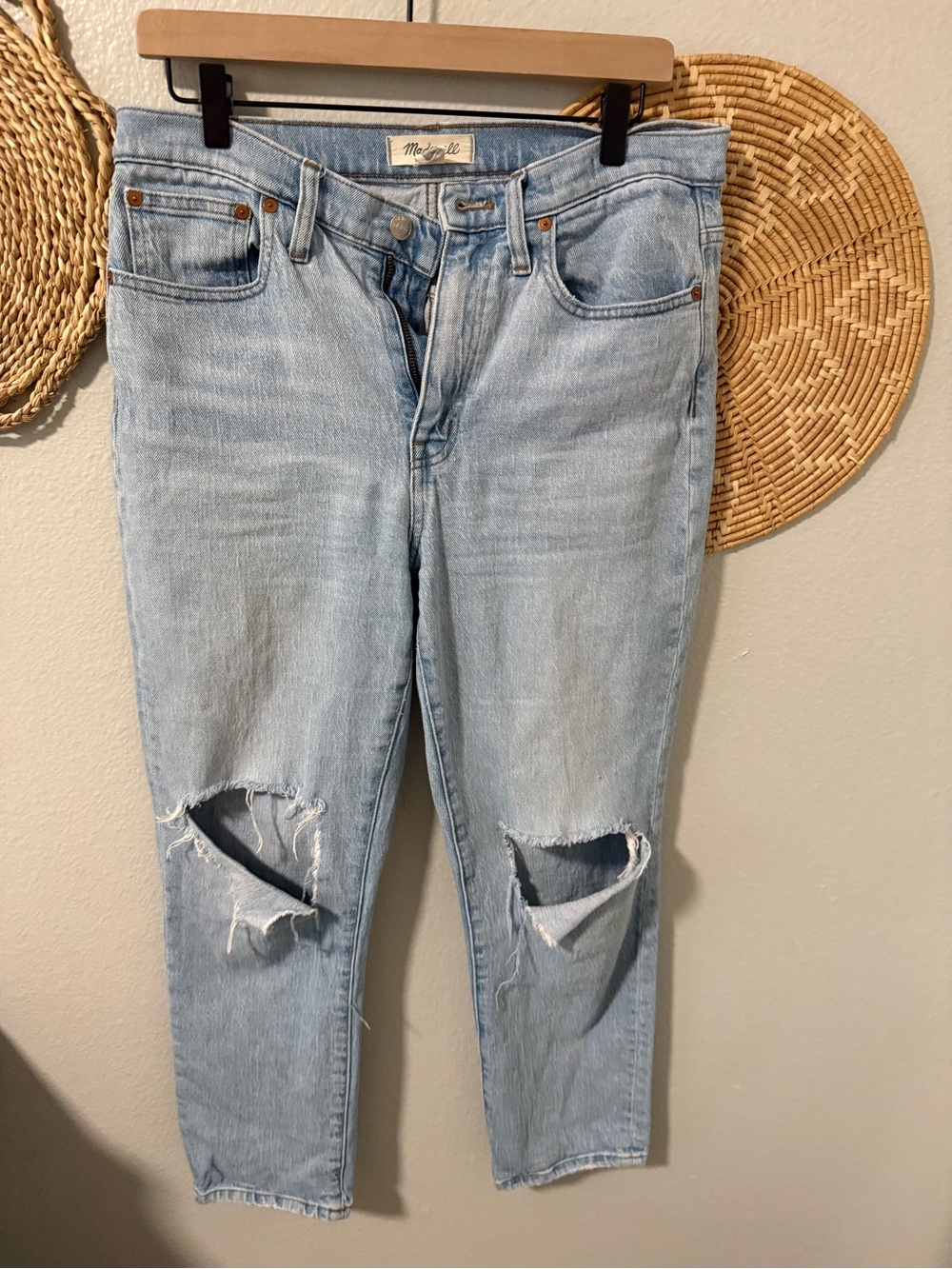 Madewell Light Wash Boyfriend Jeans with Knee Rips